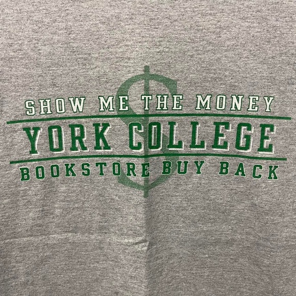 York College Show Me The Money Book Buy Back short sleeve crewneck sport T-shirt - Picture 2 of 7